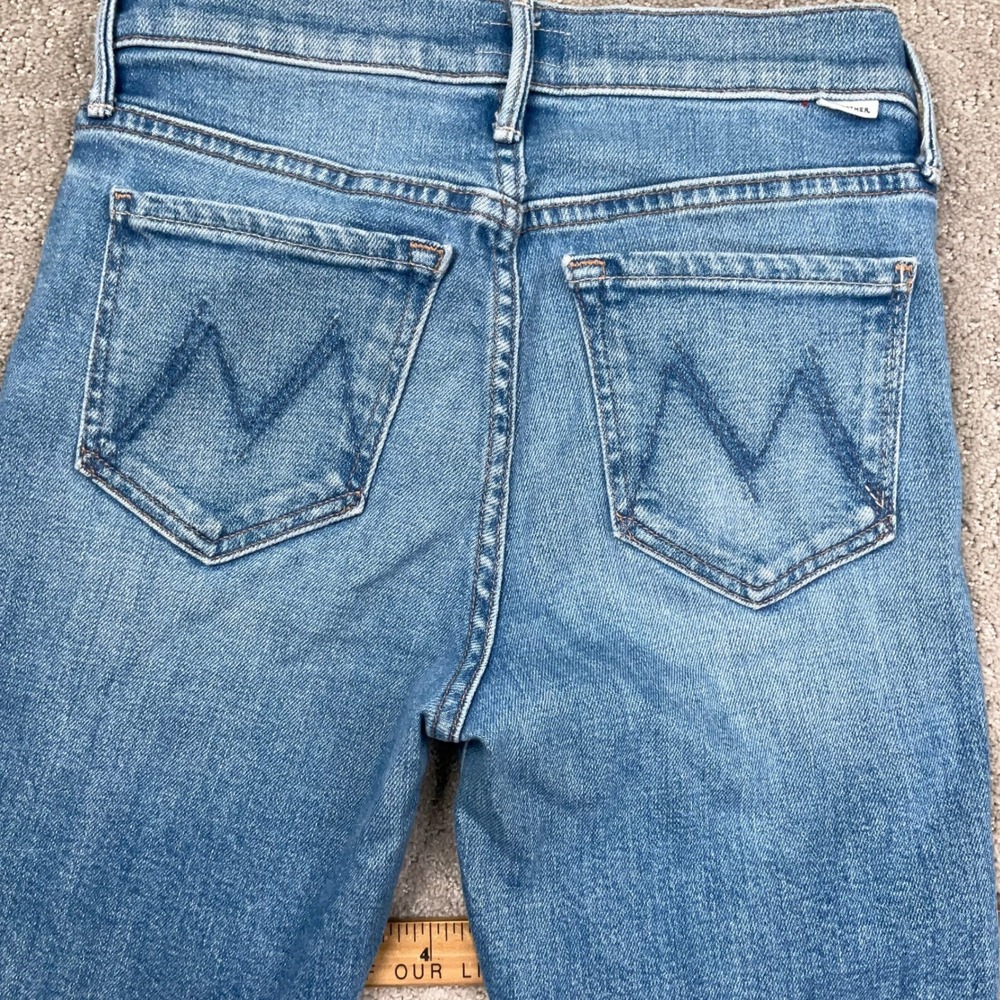 MOTHER Lil Outsider Sneak Jeans Girls 24 Blue Straight High Rise USA - Picture 13 of 15